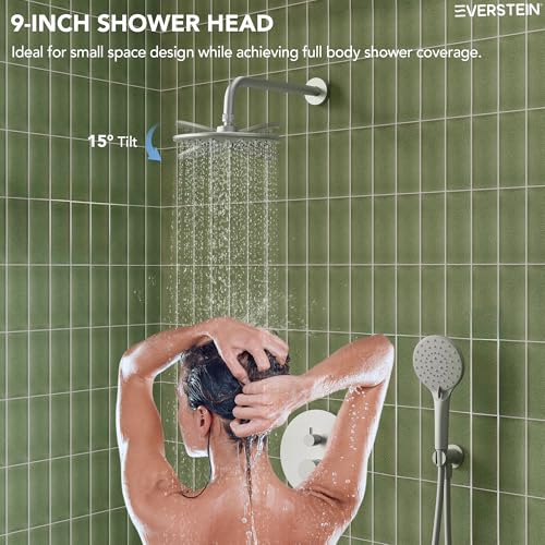 Sistema de ducha Rainfall con rociador de mano, conjunto de grifería para baño de pared de alta presión de 9" con caño para bañera, acabado níquel cepillado miniatura 6