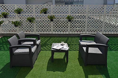 ガーデンソファー ラタン調 屋外 ガーデンテーブルセット 3点セット 防水 ラタン調 ガーデンチェアー 高級ソファー 軽量ガーデンファニチャー 屋外家具 組立簡単 コンパクト 耐荷重150KG (本体グレー ×クッショグレー) 8枚目