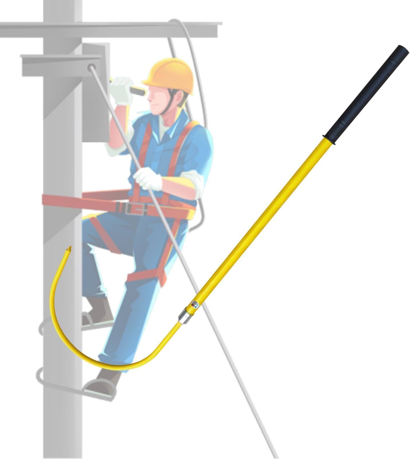 Insulated Handle Rescue Hook, 6 Ft Long 3 5 10 Feet, 16" Opening Yellow Portable Electrical Life-Saving Stick Green Red White, High Voltage Fiberglass Pole 10 35 110 2(Yellow-6.5ft/200cm