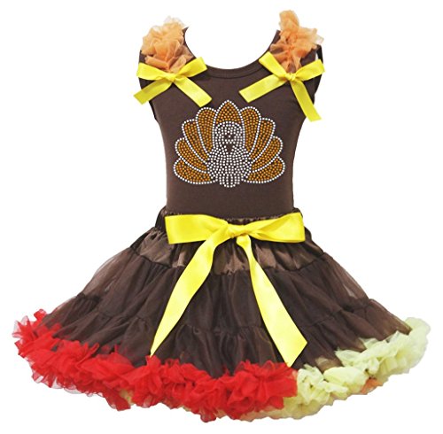 Vestido de Acción de Gracias infantil con falda arcoíris y camiseta marrón de algodón
