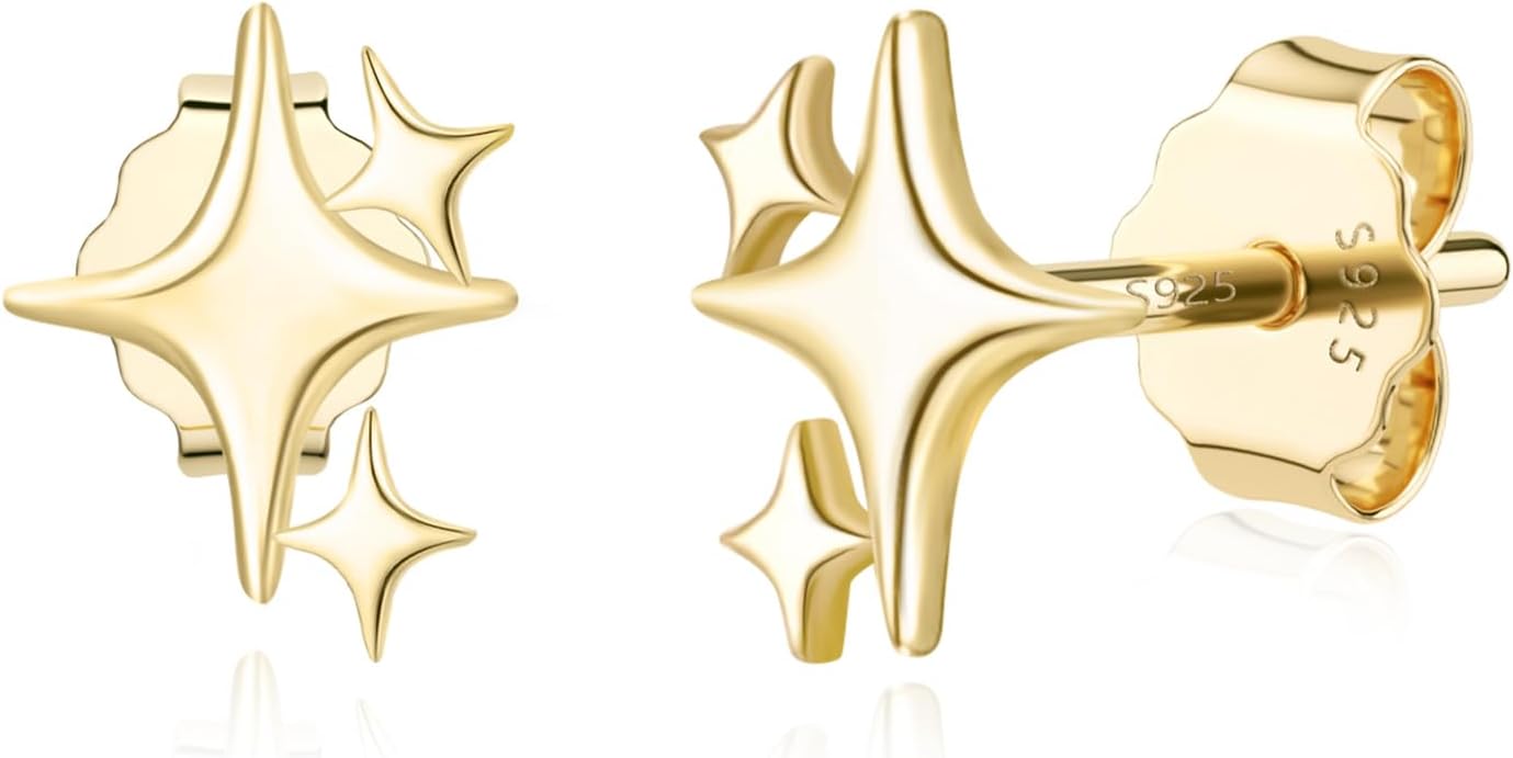 JIAYIQI925 Sterling Silver Stud Earrings Simple Mini Bar Circle Dot Heart Star Lightning Bolt Stud Earrings 14K Gold Plated Cartilage Earrings Studs for Women Men Hypoallergenic Jewelry