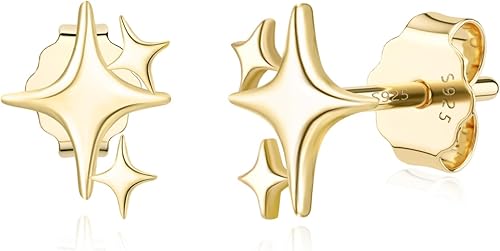 JIAYIQI 925 Sterling Silver Stud Earrings Simple Mini Bar Circle Dot Heart Star Lightning Bolt Stud Earrings 14K Gold Plated Cartilage Earrings