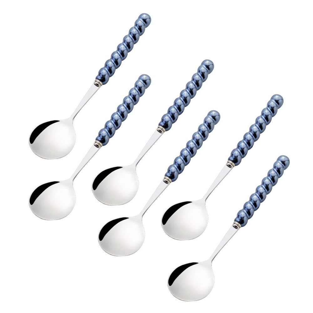 Lot de 6 cuillères en céramique exquises de 19 cm - En acier inoxydable - Pour manger et boire - Cuillère à café