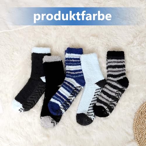 LOFIR Kuschelsocken Warme Socken für Herren: Winter Dicke Flauschige Thermosocken mit Noppen für Männer - ABS Wintersocken Stoppersocken Haussocken für Weihnachten Geschenke 5 Paar Mehrfarbig 43-46