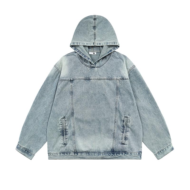 Denim Fairy Grunge Hoodies for Men Casual Long Sleeve Hooded Pullover with Side Pockets Oversized Swearshirt