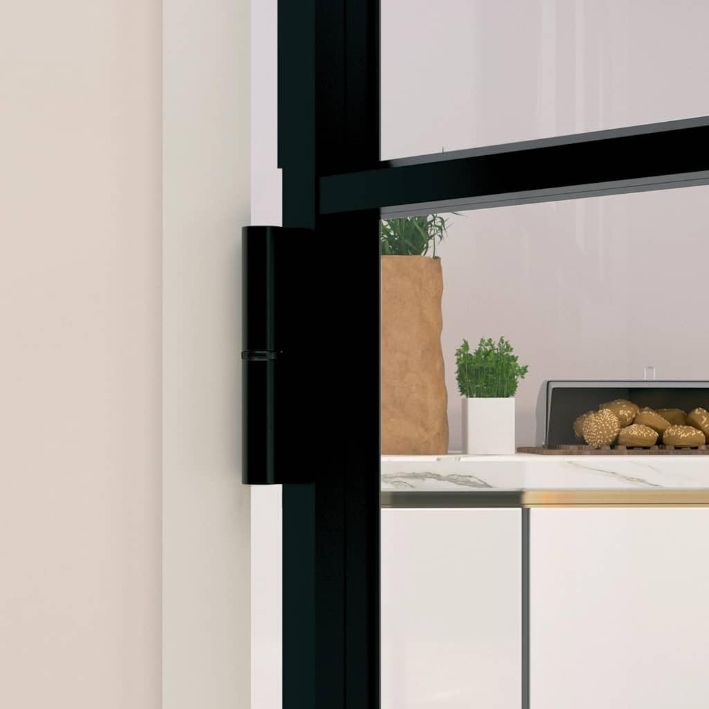 vidaXL Innentür, Zimmertür Komplettset 83x201,5cm, Glastür mit Griff Eisenschloss, Drehtür Tür aus Glas, Modern, Schwarz Hartglas Aluminium Schlank