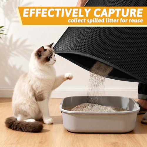 Image of Pieviev Cat Litter Mat Double Layer Waterproof Urine Proof Trapping Mat 1 Pack (Black, 47x36 Inch (Pack of 1))