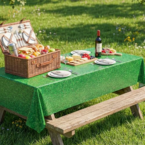 Image of 3 Pack Green Grass Field Plastic Tablecloth, 54 x 108 Inch Golf Table Cloth Disposable Tablecloths for Rectangle Tables Waterproof Sports Theme Table Cover for Golf Football Birthday Party Supplies