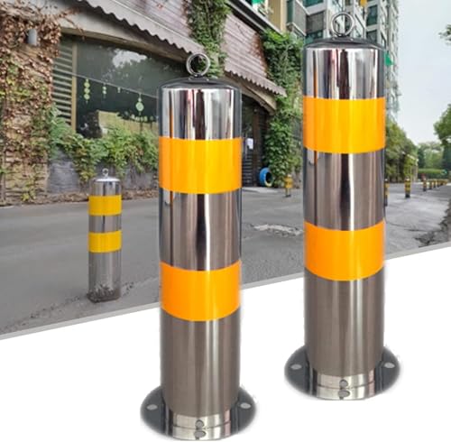 Słupki zabezpieczające podjazd ze stali nierdzewnej z taśmą odblaskową, metalowe słupki o szerokości 114 mm, bariera parkingowa, zestaw 2 szt. dla większego bezpieczeństwa i widoczności
