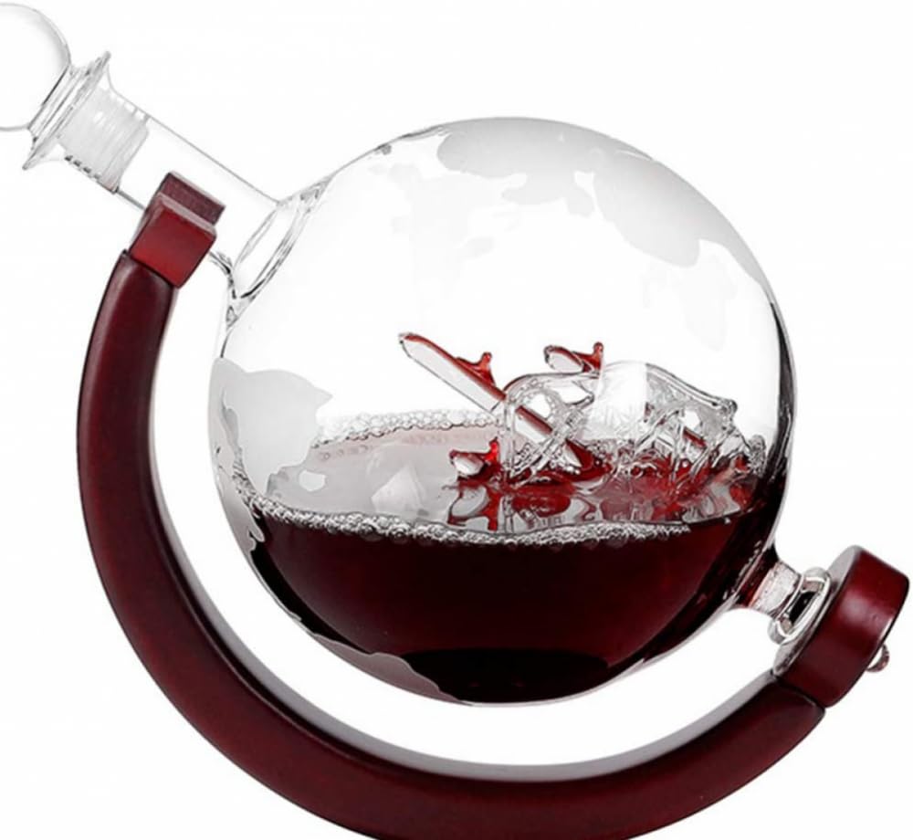 Mini World karafka do whisky z wytrawionym globusem z ramką na wódkę, 850 ml
