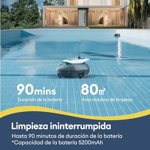 Miniatura 6 de Ultenic Robot Aspirador Piscina Con Control Remoto App, 3 Motores, Recogida Sin Gancho, Robot Limpiafondos Sin Cable, Autoaparcamineto, Trabaja Hasta 90min, 80m
