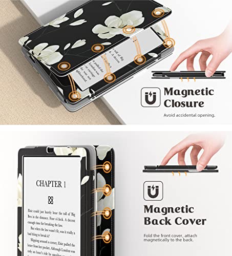 Image of MoKo Case for 7 inch /6.8 inch Kindle Paperwhite(12th /11th Gen-2024 /2021) and Kindle Paperwhite Signature Edition,Slim PU Shell Cover Case with Auto-Wake /Sleep for Kindle Paperwhite 2024,Black & White Magnolia