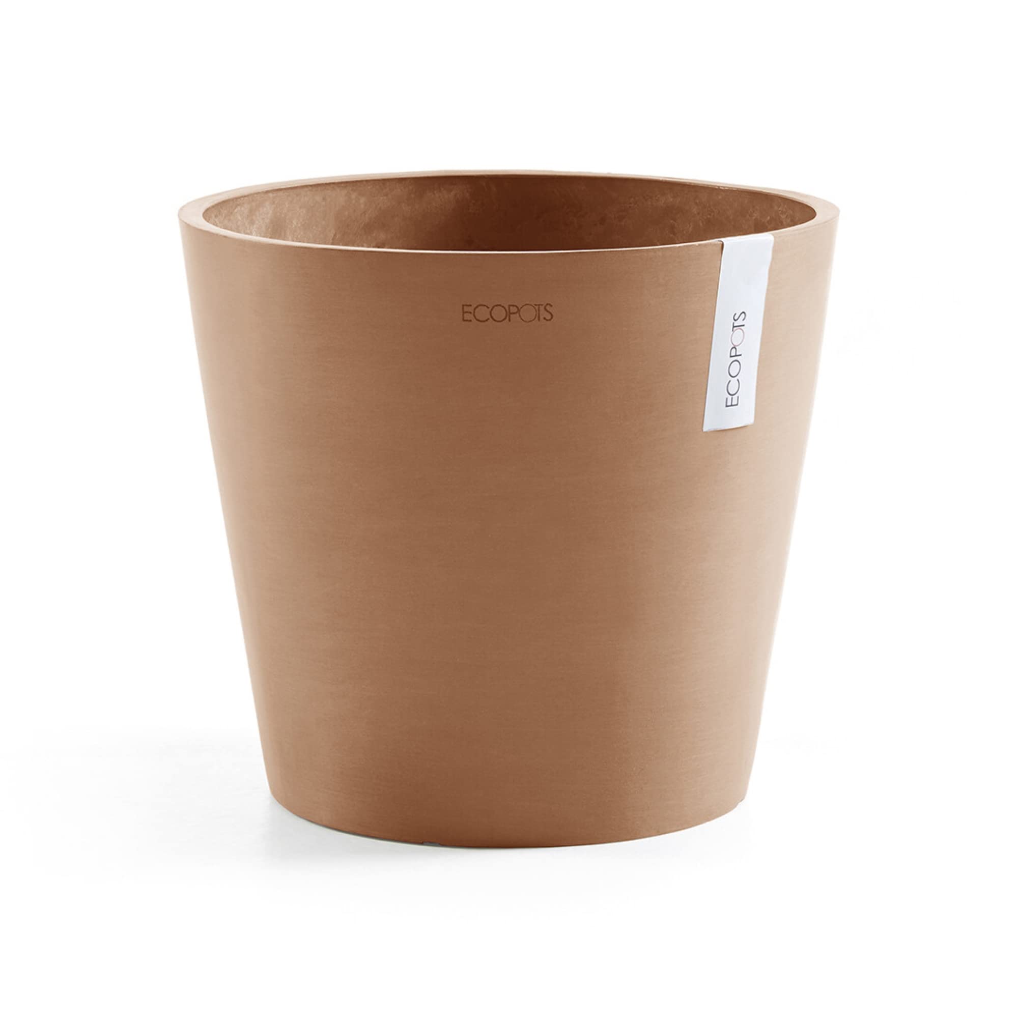 Ecopots Amsterdam Durable Modern Round Indoor/Outdoor Recycled-Based Composite Flower Pot Planter, Terracotta Color, 12"