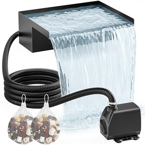 PONDIA Kit de Cascade de Bassin 30 cm : Ensemble de Déversoir Cascade en Acier Inoxydable 304, Pompe 2500 L/H, Tuyau Antigel 3 m et Câble 5 m – Kit...
