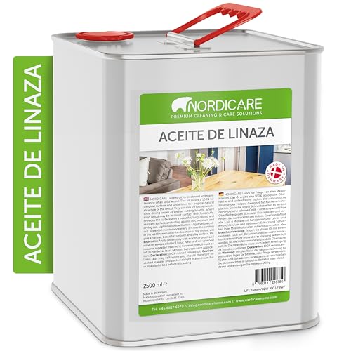 Nordicare Aceite de linaza [2,5L] para la protección de la madera I Barniz de aceite de linaza para el interior I Aceite cocido de linaza para muebles, aceite de madera, aceite de lino