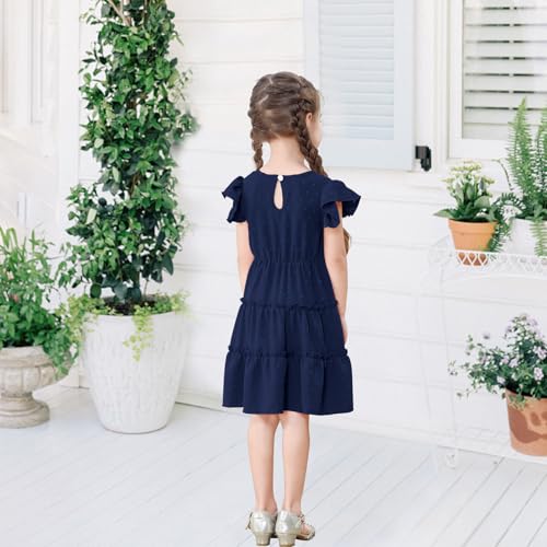 Toddler Baby Girls Dress Solid Little Girl Summer Dress Swiss Dot Round Neck Ruffled Sleeves for Holiday Party3