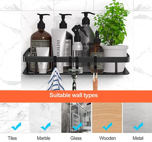 2Pack Adhesive Shower Caddy Bathroom Shower Organizer With 4 Hooks, Space Aluminum Shower Shelves - Rustproof Waterproof And Easy Mount #TOP4