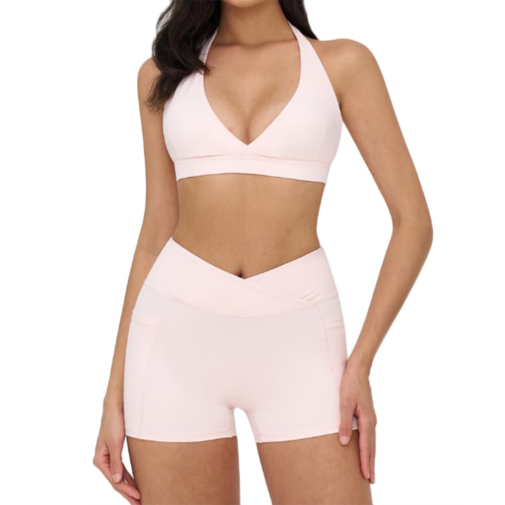 XYFfybhsd Women High Waist Sleeveless Yoga Sets Gym Fitness Running (Size:M,Color:Pink 2)