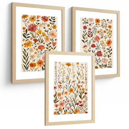 Nacnic Set De 3 Laminas Decorativas Flores Silvestres. Cuadros Salon Modernos   Posters Decorativos Botanico Campestre. Decoración Dormitorios. A4 Sin Marco