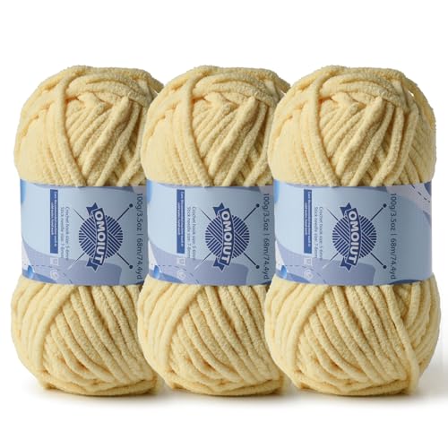 Image of 3 Pack Chunky Chenille Yarn for Crocheting, Baby Yarn for Crocheting Soft Blankets, Bulky Yarns for Crochet Amigurumi, 300g (223yds) Fluffy Velvet Yarns for Hand Knitting (3 Light Yellow)