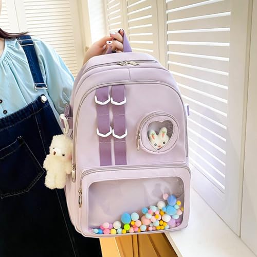 2023 Backpack Nylon Bookbags for Girl Student Versatile Rucksack Double Strap Shoulder Bag Travel Bags Clear Pocket Bag4