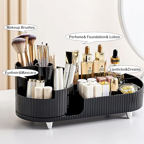 Image of COOFANDY Makeup Organizer for Vanity, 360 Rotating Countertop Makeup Organizer with Brush Holder, Large Capacity for Cosmetics, Skincare, Perfumes (BLACK)
