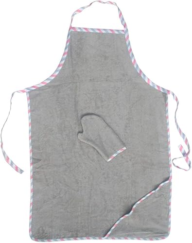 Topwon Delantal Toalla de baño para bebé paño polar con guante de baño Super absorción de agua (gris)