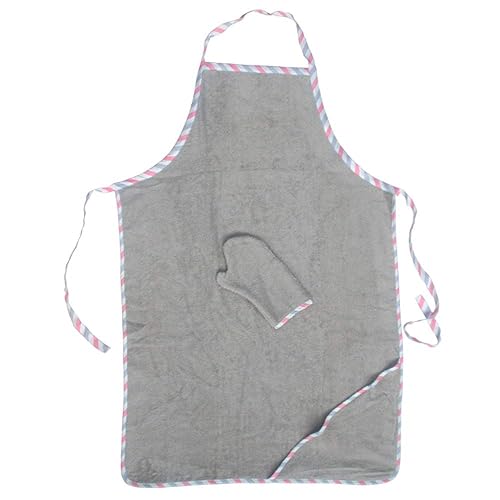 Topwon Delantal Toalla de baño para bebé paño polar con guante de baño Super absorción de agua (gris)