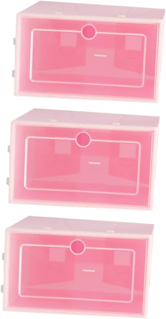 6PCS Thickened Transparent Stackable Shoe Storage Boxes Large Pink Plastic Organizers with Doors for Closet Entryway and Home Shoe Storage Bins