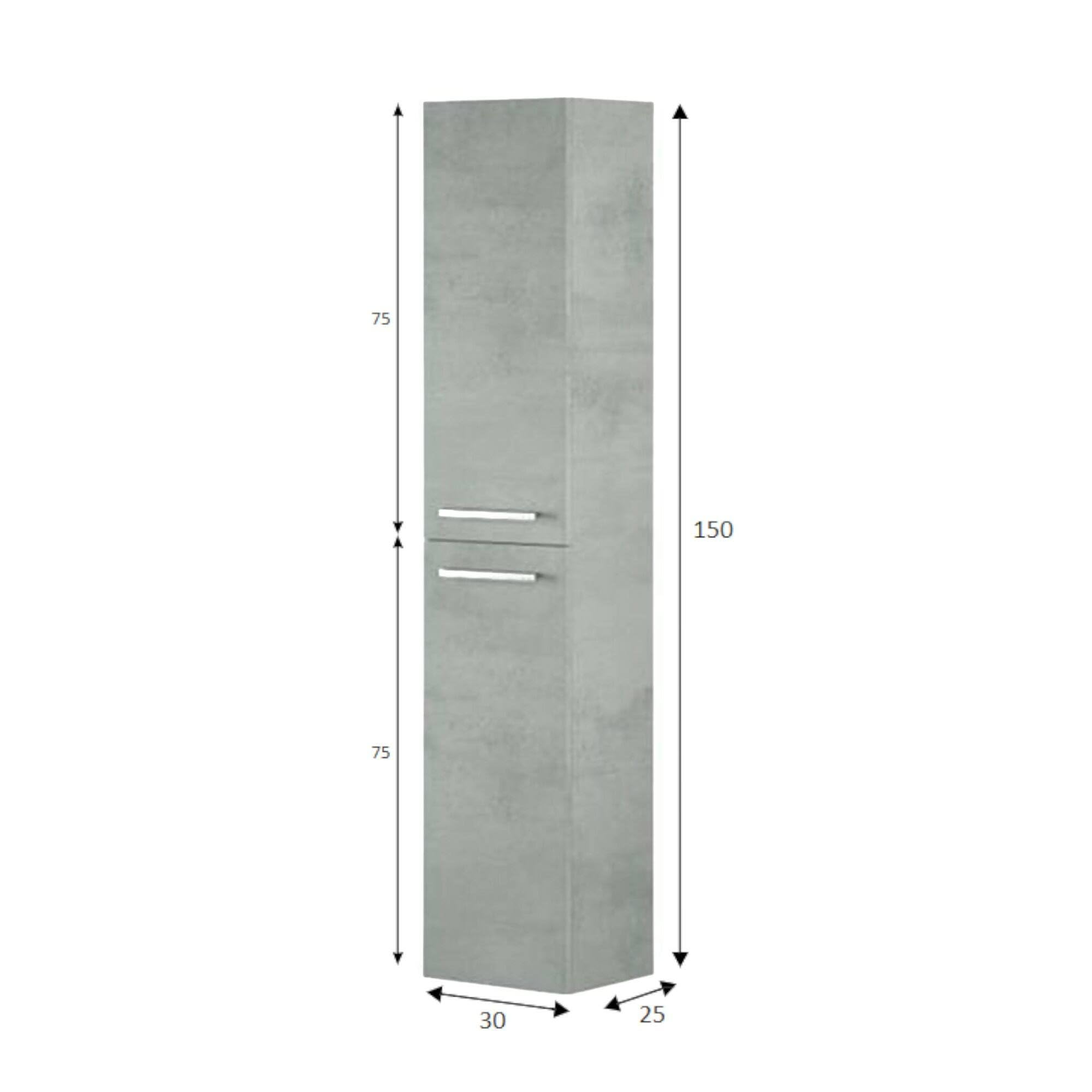 Dmora Mobile Colonna Alexandria 25x30x150h cm Grigio Cemento 2 Ripiani Modulabile, 4 Vani