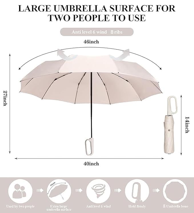 Image of TEKCOOL UV Umbrella with Novelty Carabiner Handle, Travel Umbrellas for Rain and Sun Windproof Compact, Automatic Open Close, 8 Ribs, Portable Umbrella for Men and Women(Beige)'';