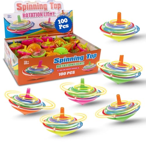 Image of LED Flashing Spinning Tops for Kids, Bulk Party Favors and Classroom Prizes | Colorful, Batteries Included, 1.75-Inch Mini Tops, Assorted, Easy-Twist Play, Ages 3+