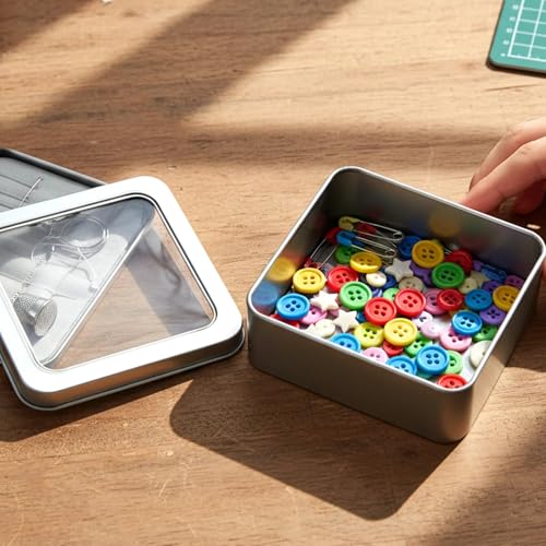 Image of 1Pc Metal Storage Tin Box with Transparent Window Lid | Square /Round Multipurpose Container for Cookies, Tea, Spices & Gift Packing | Medium Size | FREE Mobile Stand