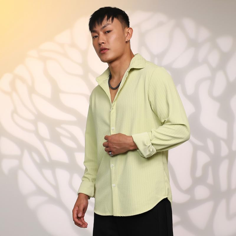 Image of CAHOOT Men's Veined-Textured Shirt | Casual Wear | Spread Collar | Long Sleeve | Button Closure | Shirt Crafted with Comfort Fit for Everyday Wear