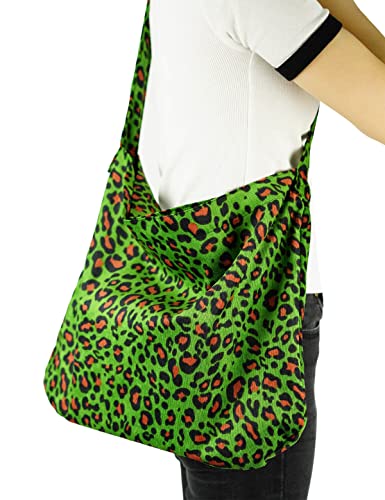 ZAIIVE Leopard Pattern Corduroy Tote Bag, Retro Green Leopard Print Crossbody Corduroy Shoudler Bag For Women Travel Shopping With Magnetic Snap2