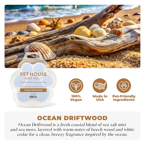 Image of One Fur All Pet House Spring and Summer Wax Melts for Pet Odor, Natural, Plant Based Soy Wax Melts, Long Lasting Fragrance for Fresh Smelling Homes, Ocean Driftwood