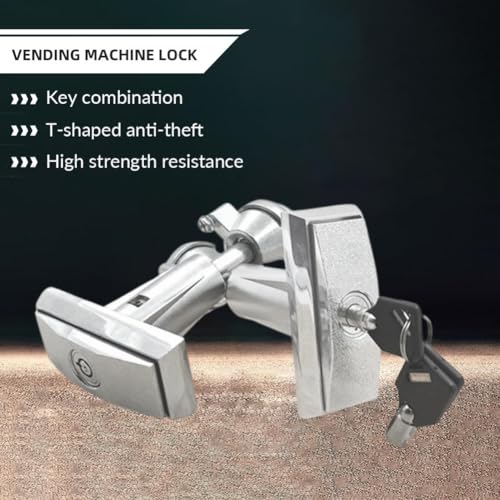 Image of Vending Machine Key,Half Zinc and Half Aluminum T-Shaped Non Universal Anti-Theft Lock Core Handle Automatic Water Vending Machine Lock,Suitable for Coin Operated Game Machines,Etc (Silver)