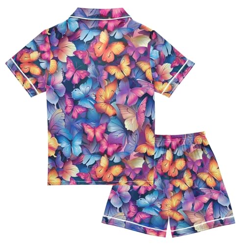 ALAZA Butterfly Color Beautiful Pajamas Satin Pajama Set Short Sleeve Button Down Sleepwear2