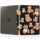 DONGKE Compatible with iPad 10.2 Inch Case 2021 2020 2019, Smart Lightweight Trifold Stand Hard Plastic Transparent Cover Support Auto Sleep/Wake for iPad 10.2' 9th/8th/7th Generation - Cartoon Bear