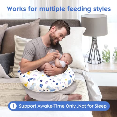 Baby Nursing Pillow For Feeding, Infant Breastfeeding Awake-Time Support, With 2 Removable Cotton Cover, Soft Machine Washable White Cute Animals #TOP4