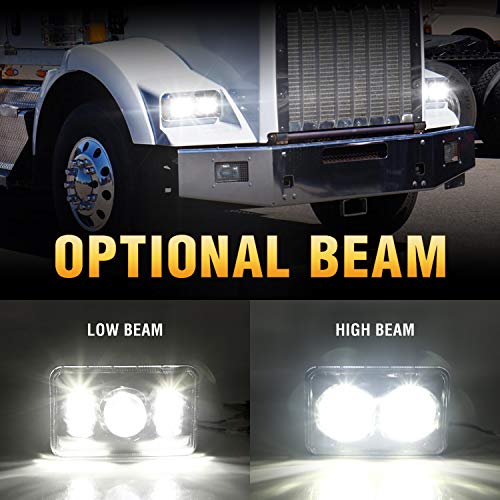 Image of 4PCS DOT Approved 60w Rectangular 4x6 inch LED Headlights H4651 H4652 H4656 H4666 H6545 Headlamps Compatible with Freightliner Peterbilt Kenworth Trucks (Black, 4X6 Inch)