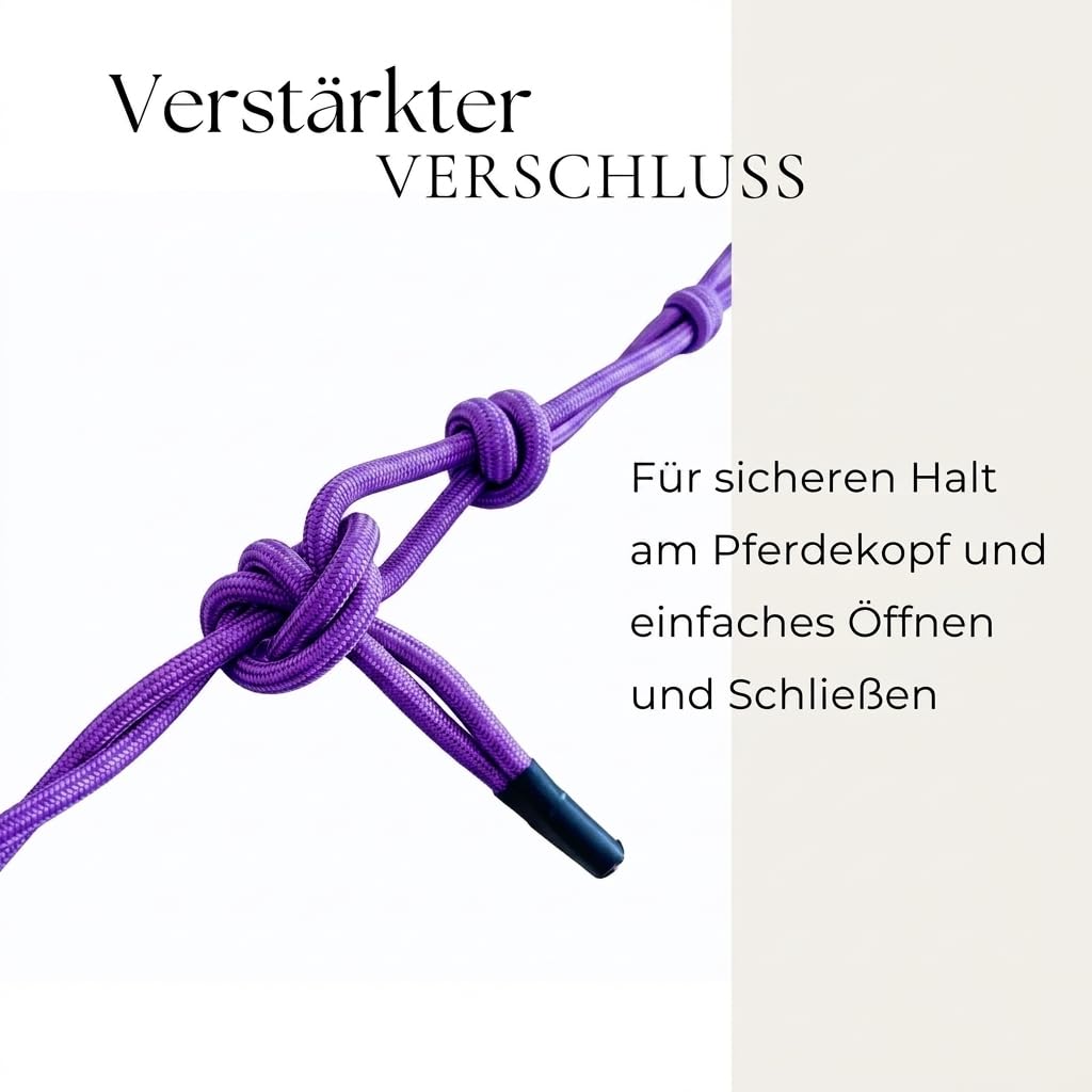 Knotenhalfter Pferd, Trainingshalfter aus stabilem Seil, Rope Halfter Bodenarbeit, verstellbar, Pferdehalfter Pink Lila (Lila, Vollblut (Cob))