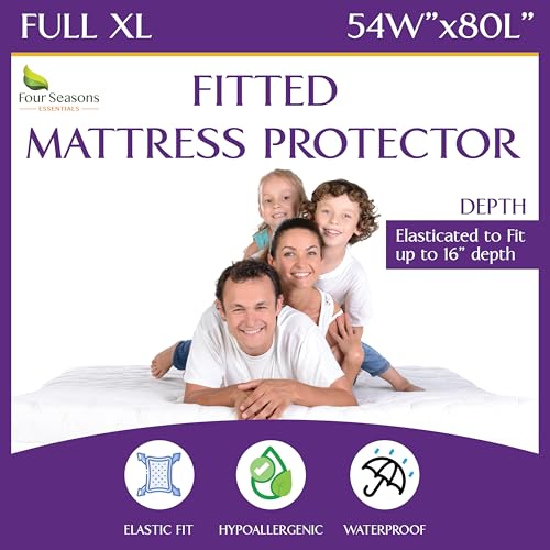 Full Extra Long (XL) Waterproof Mattress Protector - Fitted Sheet Style - Hypoallergenic Premium Quality Cover Protects Against Dust Allergens