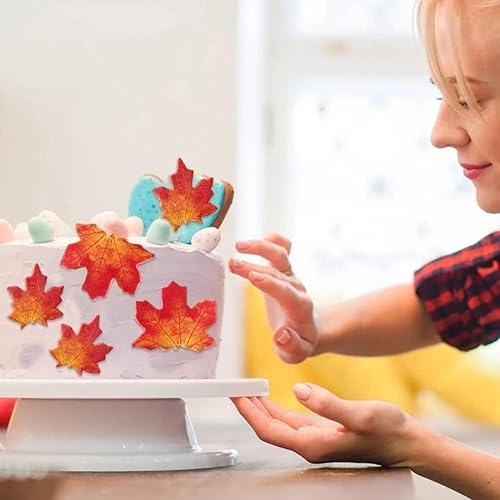 Miniatura 5 de Morofme 50 piezas comestibles de hojas de otoño para cupcakes, hojas de arce, decoración comestible de hojas doradas, papel de oblea, hojas de