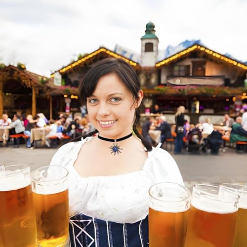 Lyivisk Trachtenkette mit Halsband Set in Weiß und Blau - Traditioneller Schmuck für Festkleidung und bayerische Tracht