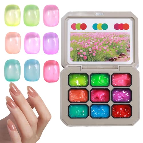 Esmalte De Uñas En Gel - Kit De 9 Colores De Esmalte Gel Y Pegamento - Sólido para Modelado Natural, Uso en Casa, Salón o Viaje