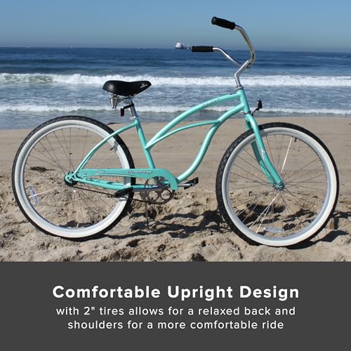 sixthreezero Urban Lady Beach Cruiser Bike, Women's Single Speed Hybrid Bicycle, 26 Inch Wheels, Mint Green with Black Seat and Grips - Thumbnail 5
