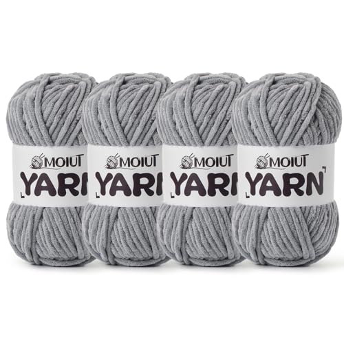 Image of 4 Packs Fluffy Chenille Yarn for Crocheting, Chunky Velvet Yarns for Crochet Amigurumi, Baby Yarn for Crocheting Soft Blanket, 349.9yds /14.1 oz Bulky Yarns for Crafts /Hats /Shoes /Socks (4 Grayish)