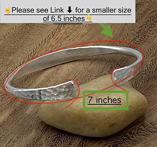 Hammered Sterling Silver Handmade Cuff Bracelet, Minimalist Simple Shiny Silver 1/4 inch Wide, 7 inches long, Thick and Solid, Gift for Her2