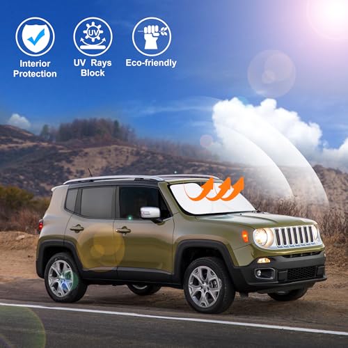 Image of Windshield Sun Shade Custom Fit for 2015-2024 Jeep Renegade Accessories Foldable Sunshade Sun Blocker Protect Car from Sun Rays & Heat Damage Keep Car Cooler